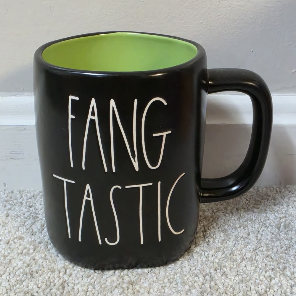 Rae Dunn FANG TASTIC Halloween Mug Black Green Interior Spooky HTF